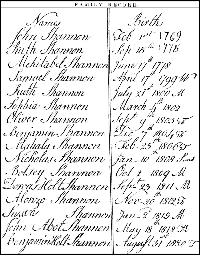 Page from the family bible
